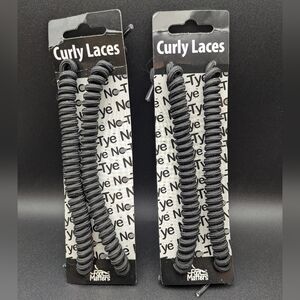 2 Pair NEW Elastic No Tie Shoe Laces Curly Shoelaces Adults Kids Childrens Black